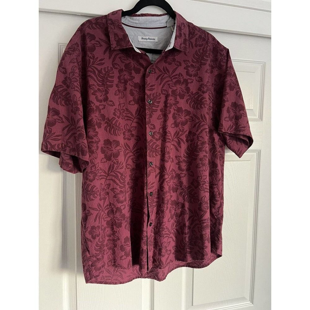 Tommy Bahama Camp Shirt Perfect Score Floral Chili Pepper Red XL